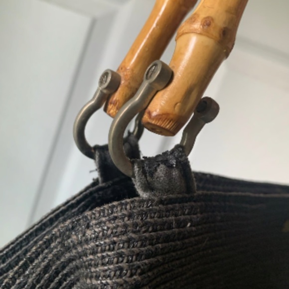 Vintage Black Woven Bag with Bamboo Handles - Picture 8 of 12